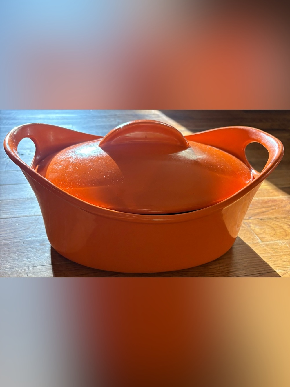 Old Time Pottery Orange Ceramic Casserole Dish w/Handles & Lid